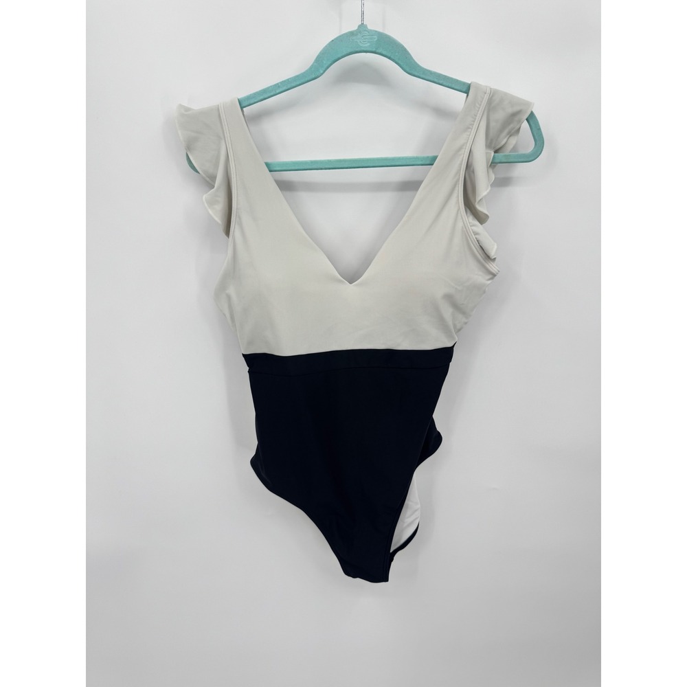 Summersalt One Piece Swimsuit Women Size 10 Black White Ruffle V-Neck